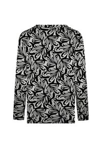 Langärmliges Oberteil mit einem schwarz-weißen Blumenmuster, aus leichtem Stoff mit glatter Textur und lockerer Passform.
