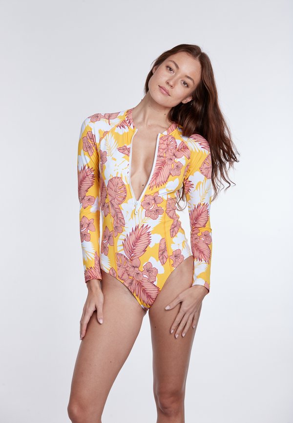 BLUMENMUSTER LANGARM-MIT REISSVERSCHLUSS - Badeanzug - gelb