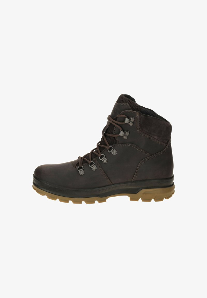 Bruine veterschoenen voor hiking met een robuust ontwerp, van suede en leer, met rubberen zool en metalen oogjes voor een veilige pasvorm.