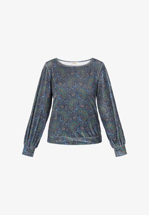 Pikkade varrukate ja sinise värvusega pulloveri särk, millel on roheline, pruun ja oranž paisleymuster. Pehme tekstuur, elastsete mansettide ja ümmarguse kaelusega.