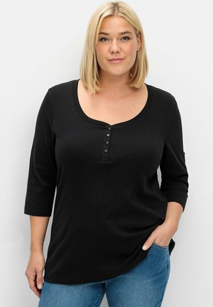 Sheego HENLEY - Langarmshirt - schwarz
