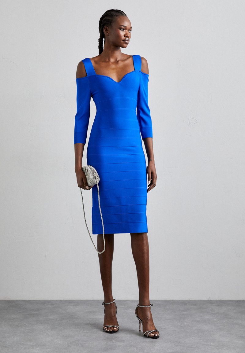 knee length dresses for ladies Herve Leger Sydney Signature Bandage Dress, Blue S main image 0
