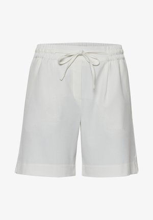 Balti šortai, pagaminti iš glotnaus audinio, su elastinga juosmeniu ir raišteliu. Yra šoninės kišenės ir tiesus pjūvis su sulenkta apačia.