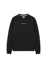 Felpa nera con collo a girocollo, con testo bianco "WEEKEND OFFENDER ADMIT NOTHING" centrato sul petto.