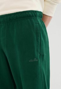 Zielone bawełniane spodnie dresowe z elastycznym pasem, bocznymi kieszeniami oraz tonową logotypą. Miękka tekstura i luźny krój.
