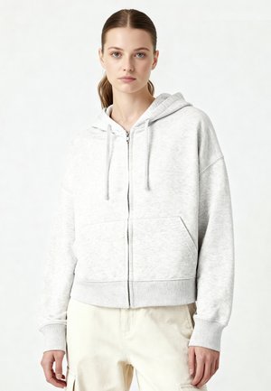 BASIC CROPPED HOODIE DROPSHOULDER - Felpa con zip - mottled grey