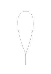 Collana argento con un pendente sottile e cilindrico. Presenta una delicata catena e un design minimalista. Il pendente pende verticalmente sotto la catena.