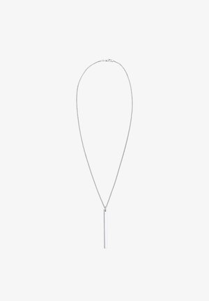 Srebrny naszyjnik z cienkim, cylindrycznym wisiorkiem. Posiada delikatny łańcuszek i minimalistyczny design. Wisiorek zawieszony jest pionowo pod łańcuszkiem.