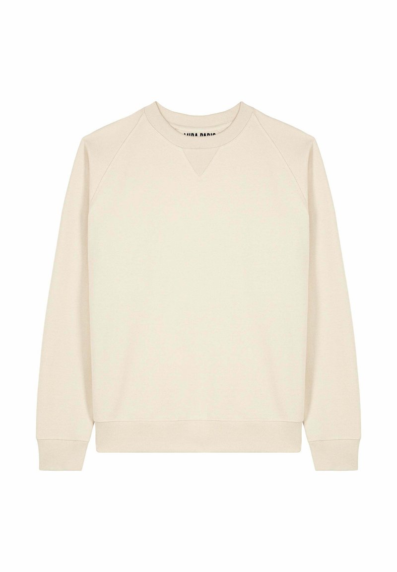 Felpa beige con scollo a V e maniche raglan. Realizzata in tessuto morbido, presenta un orlo e polsini a costine per una vestibilità confortevole.