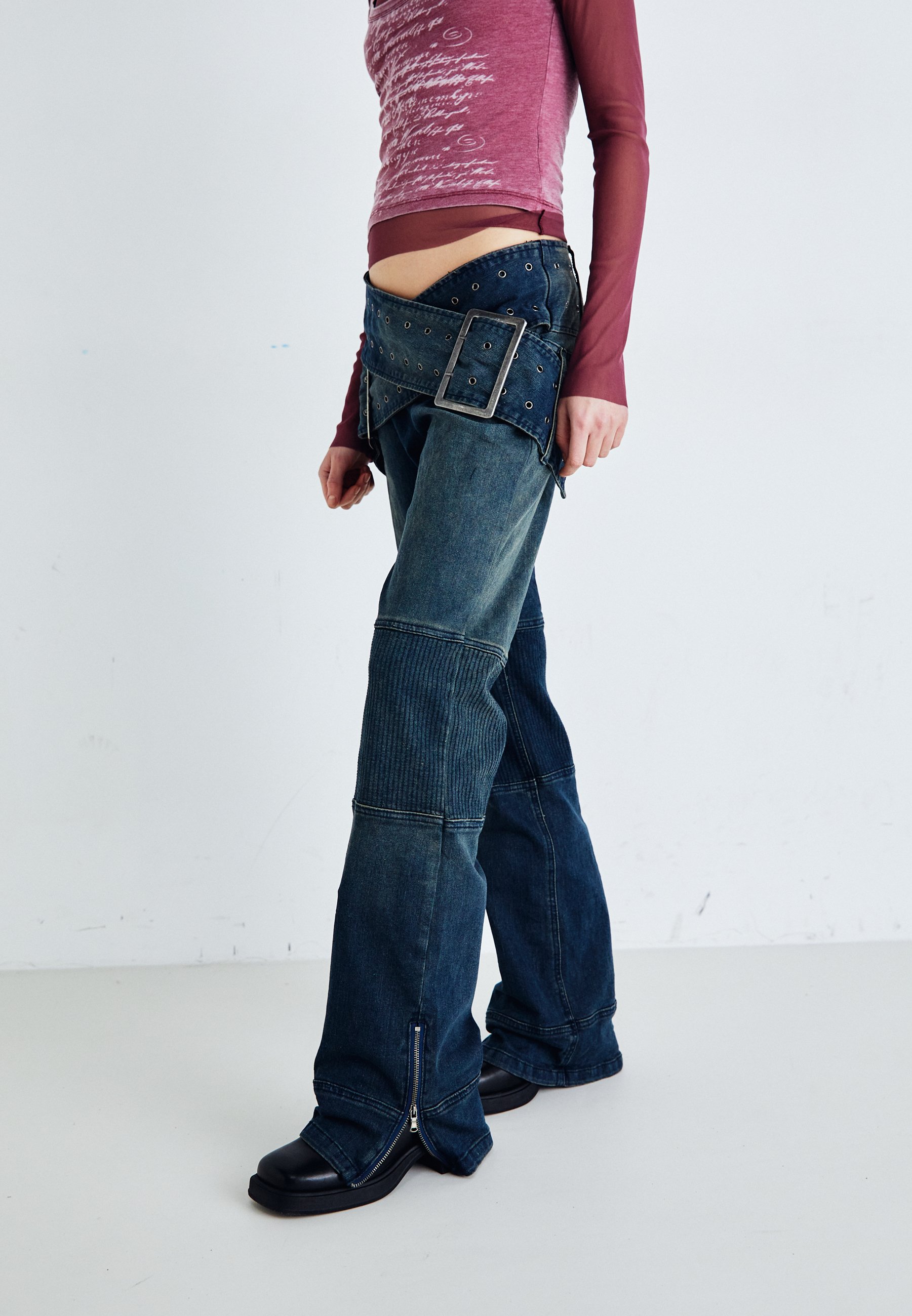 Jaded London ASSASSIN WITH MOTO PANELLING - Jeans baggy - mid wash/blu  denim - Zalando.it