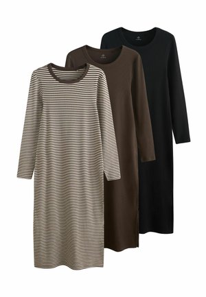 REGULAR FIT - 3 PACK LONG SLEEVE MIDI - Rochie tricotată - navy khaki stripe