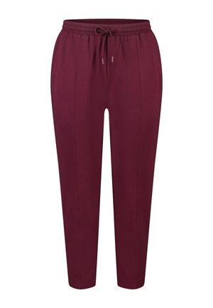 Bordeauxrode aflopende joggerbroek met elastische tailleband en trekkoord, voorzien van subtiel getextureerde stof en details van het voorste naadwerk.