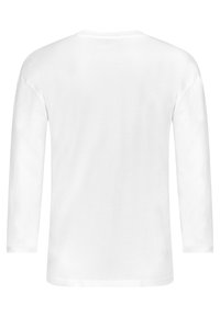 T-shirt bianco a maniche lunghe realizzato in cotone morbido, con scollo rotondo e taglio dritto. Nessun motivo o accento visibile.