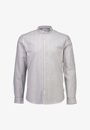 Gestreept overhemd met knopen in lichtgrijs en wit, met een mandarijnkraag, lange mouwen en een licht gebogen zoom. Gemaakt van geweven stof.
