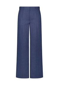 Breda byxor i mörk marinblått med vita vertikala ränder. Skräddarsydd design med en mjuk textur och standardmidja.