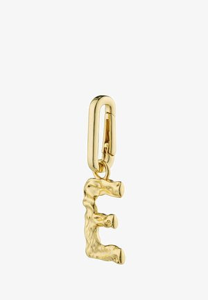 Gold-tone letter "E" pendant with a textured, irregular shape and a smooth jump ring for attachment.