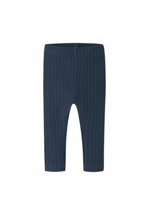 Leggings bébé en maille côtelée bleu marine avec taille élastique, conçus pour un confort doux et une coupe stretch.