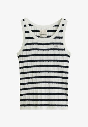 Witte geribbelde katoenen tanktop met horizontale zwarte strepen en GANT-logo op de borst, met een ronde halslijn en mouwloze uitvoering.