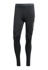 Čierne atletické legíny vyrobené z hladkého, elastického materiálu. Medzi vlastnosti patrí bočná kapsa a logo na stehne.