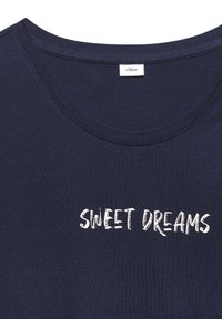 Navy blue cotton T-shirt with a round neckline. Features "SWEET DREAMS" text in a white, brushstroke font across the front.