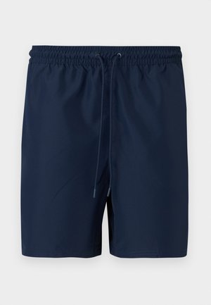 Donkerblauwe heren zwemshorts met elastische tailleband en verstelbare trekkoord aan de voorkant.