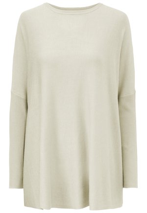 Světle béžový oversized svetr s dlouhými, žebrovanými rukávy a kulatým výstřihem. Měkká tkanina s hladkým povrchem a A-čkovým střihem.