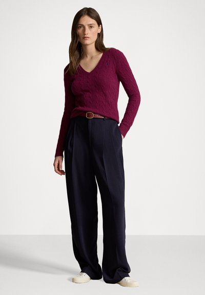 Polo Ralph Lauren CABLE KNIT WOOL CASHMERE V-NECK SWEATER - Pulóver - plum heather