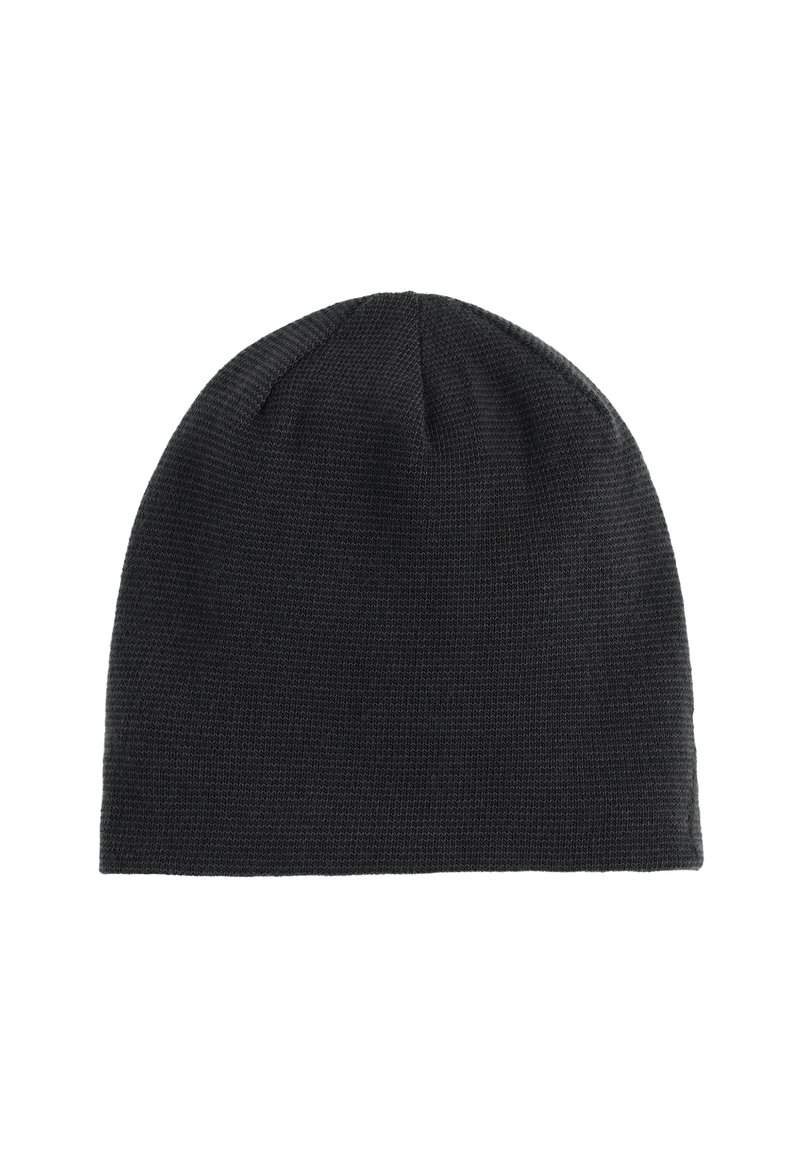 Black knitted beanie hat with a round crown, soft texture, and a close-fitting design. Simple and versatile without additional embellishments.