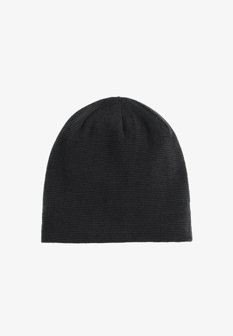 Black knitted beanie hat with a round crown, soft texture, and a close-fitting design. Simple and versatile without additional embellishments.
