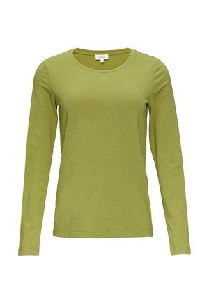 Long-sleeve t-shirt in light green cotton fabric, featuring a round neckline and a smooth, even texture. Simple design without patterns or accents.