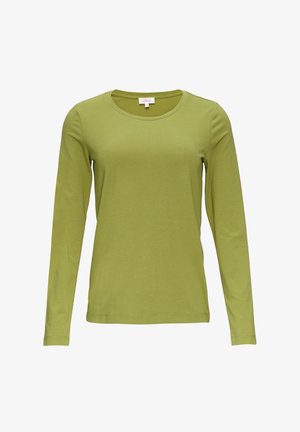 Long-sleeve t-shirt in light green cotton fabric, featuring a round neckline and a smooth, even texture. Simple design without patterns or accents.