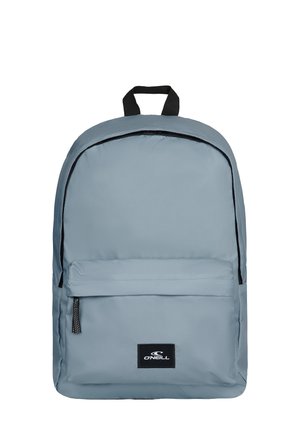 Light blue backpack with black zipper and handle, front zippered pocket, and O'Neill logo patch centered on front pocket.