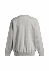 Light grey sweatshirt with a relaxed fit, ribbed collar and hem, drop shoulder design, and soft texture. No visible graphics or patterns.