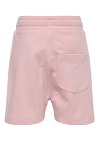 Rosa bomullsshorts med en mjuk textur, med ett elastiskt midjeband och en enda bakficka. Enkel design och längd som når mitten av låret.