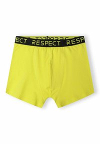 Boxer shorts in cotone giallo con una vita elastica nera recante la scritta "RISPETTO" in lettere verdi. Cuciture a punto piatto in tutto il capo.