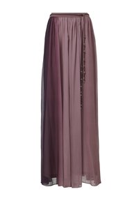 Maxi rok van gelaagd doorzichtig materiaal, met een verloop van diep mauve naar lichtere paars, een elastische tailleband en een trekkoord met kralen.