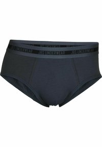 Mørkegrå herreboxershorts med en sort elastisk taljevaf, der har "JBS UNDERWEAR" i et gentagende mønster. Fremstillet af blødt, strækbart stof.