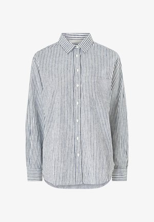 Gestreepte button-up shirt in lichtblauw en wit. Gemaakt van geweven stof, met een kraag, lange mouwen en een borstzak.