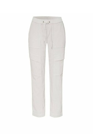 Hellgraue Freizeithose mit elastischem Bund, Kordelzug und mehreren aufgesetzten Taschen vorne und an den Seiten.