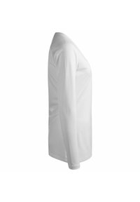 Maglietta a maniche lunghe bianca, con colletto tondo e tessuto morbido. Il design include una silhouette aderente e nessun motivo o accento.