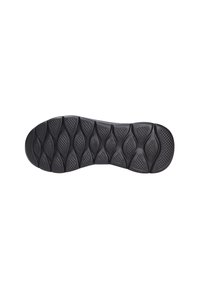 Suola di scarpa in gomma nera con un design testurizzato che presenta motivi ovali e a diamante per la trazione, forma arrotondata e bordi leggermente rialzati.