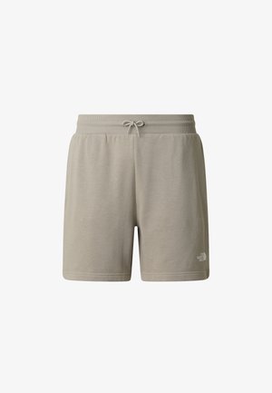 Lysegrå shorts lavet af blødt stof med elastisk linning, justerbar snøre og et lille logo på det nederste højre ben.