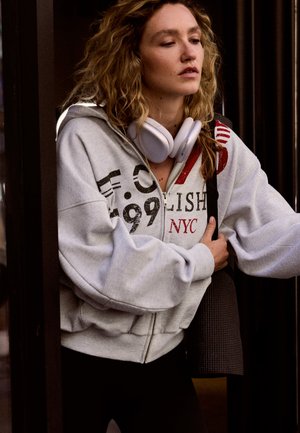 Bershka, (ACTIVE) PRINTED OVERSIZE ZIP-UP - Sweat zippé - grey