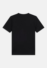 Απλό μαύρο κοντομάνικο T-shirt με στρογγυλή λαιμόκοψη, εμφανίζεται από πίσω σε λευκό φόντο.