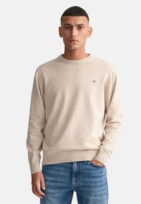 GANT - CLASSIC C NECK - Ikdienas džemperis - light beige melange Miniatūras attēls 1