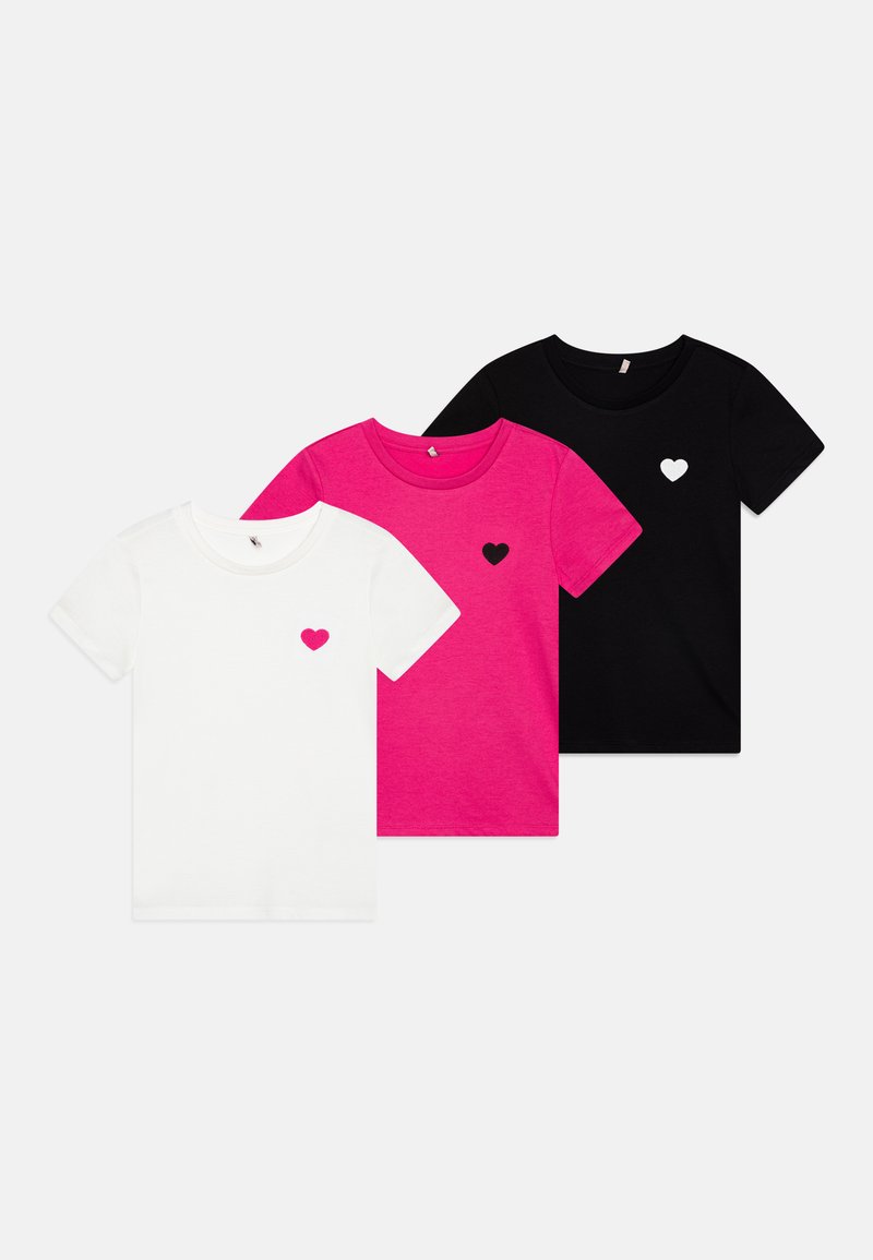 Kids ONLY - KOGJESSIE 3 PACK - Apdrukāts T-krekls - cloud dance/black/rasberry rose, Palielināt