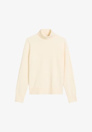 Krémový rolák s dlhými rukávmi, vyrobený z mäkkej tkaniny, s priliehavým strihom, ribujúceho výstrihu a manžiet.