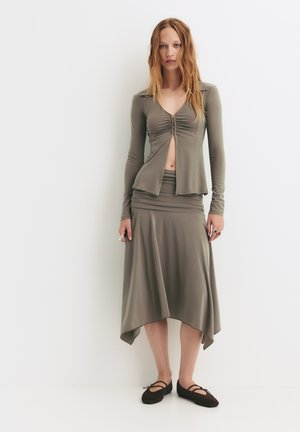 ASYMMETRIC - MIDI - sukňa v tvare A - brown