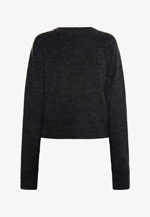 Črni skrajšan pulover z dolgimi rokavi, izdelan iz mehkega teksturiranega materiala, z okroglo izrezom in rebrastimi manšetami.