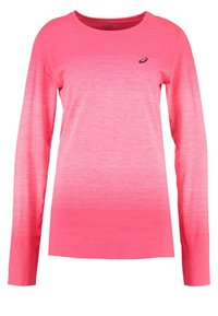 Pitkähiha athletic-paita gradient-pinkinä, jossa on ribbireunus kauluksessa ja hihoissa, hienovarainen vaakasuora raitakuosi ja logotieto.